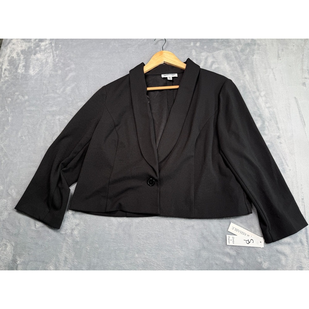 NWT Shelby & Palmer Crop Blazer Jacket Womens XL Black Single Breasted Shawl